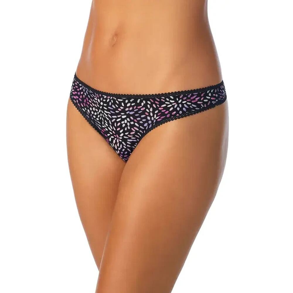 On Gossamer Printed Hipster Thong, Black, Size M/L 0448